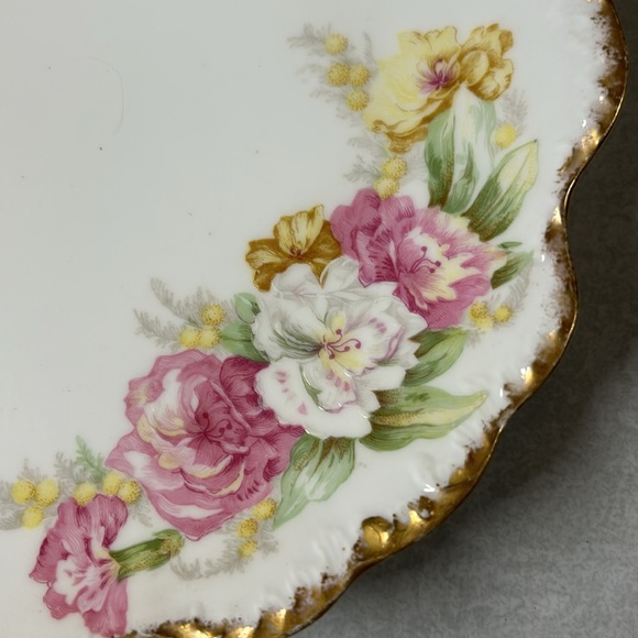 VTG Limoges France Elite Works Dish Pink Floral and Gold Trim - Picture 3 of 8